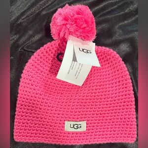 UGG Vibrant Pink Knit Beanie with Pom-Pom